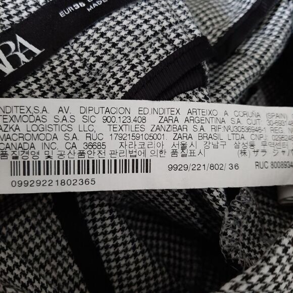 ZARA | Houndstooth Slim Leg Ankle Crop Trousers B&W Houndstooth Sz 4 - Picture 12 of 13